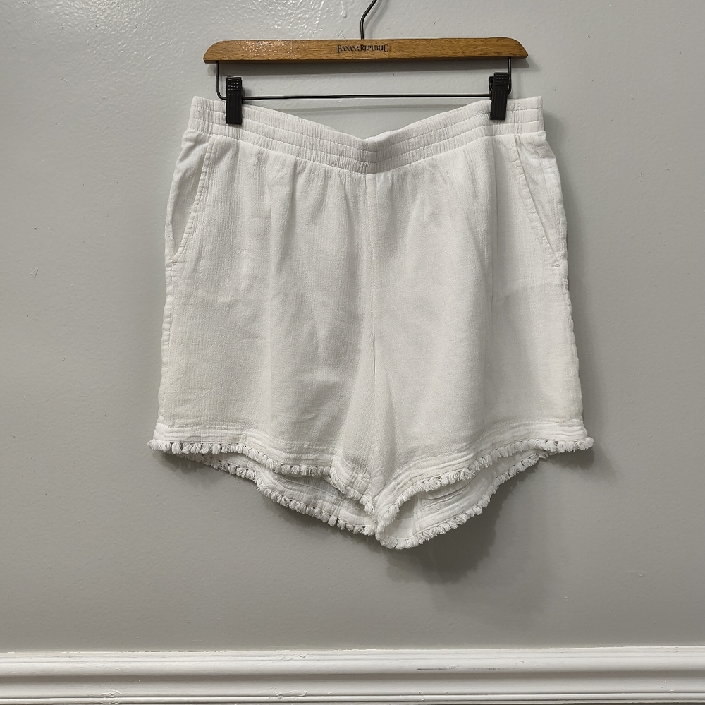J.Jill White Pull-On 100% Cotton Gauze Texture Shorts Sz M Travel Coastal Summer